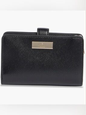 kate spade Black Saffiano Zip & Snap Wallet with Gold Plaque